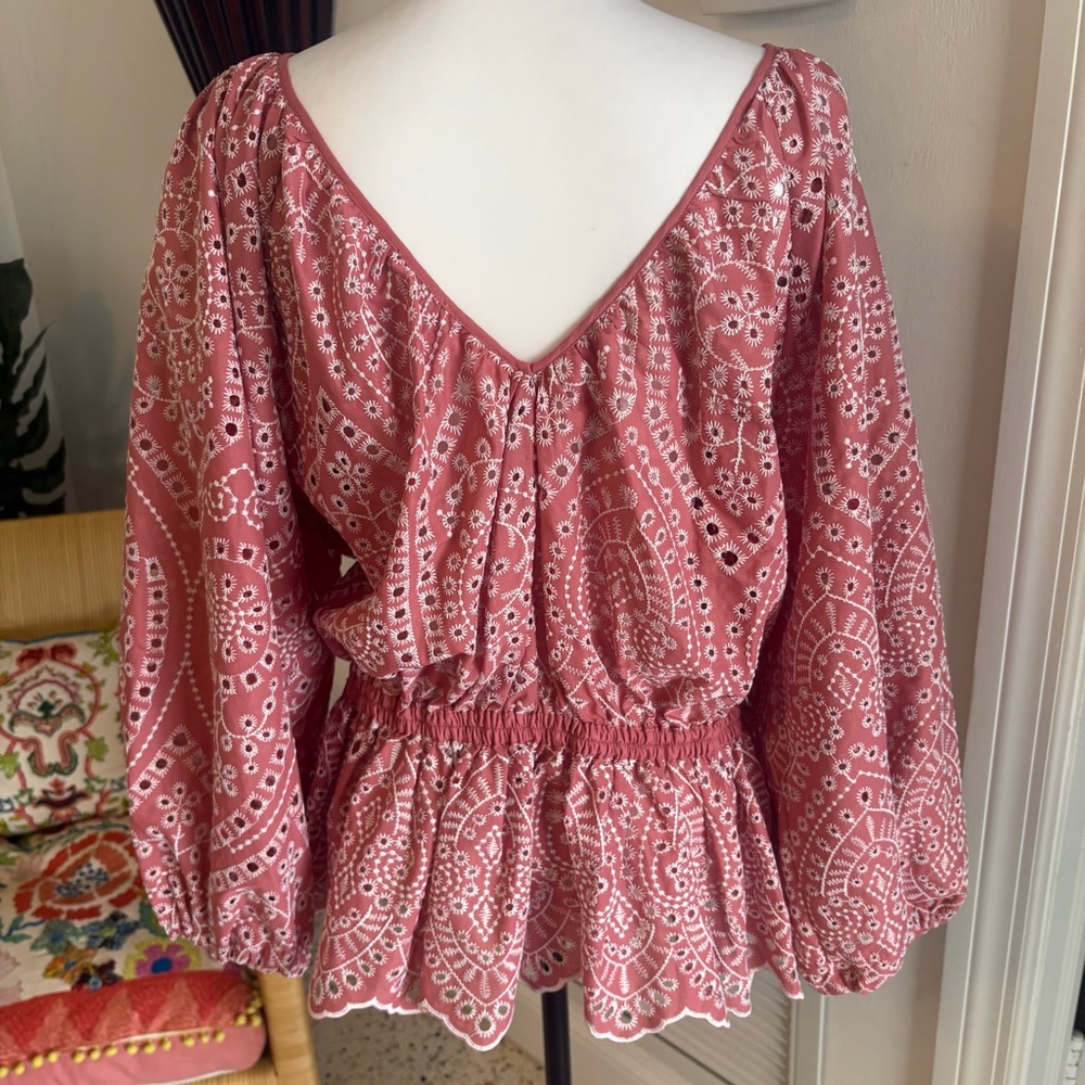 Elie Tahari Pink Eyelet Peasant Blouse - Picture 7 of 16